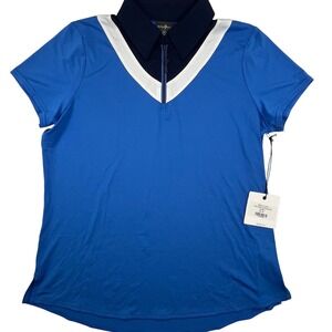 Belyn Key Chevron Short Sleeve Women's Shirt Medium Blue White NWT